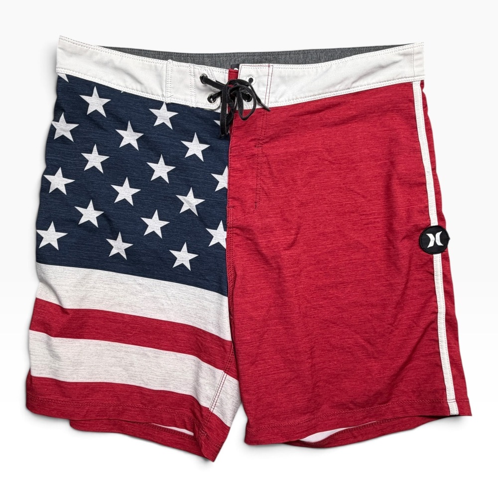 Hurley Phantom Mens American Flag Board Shorts Red White Blue Stars Stripes 33
